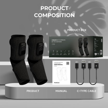HubiCare Cordless Calf and Feet Massager with Heat and Air Compression for Circulation and Pain Relief, 5 Modes with 5 Intensities, Reduce Swelling, Muscles Relaxation Device (Black)