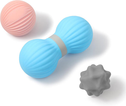 HODEMI Massage Ball Set, 3 Pack Spiky Ball, Lacrosse Ball & Peanut Massage Roller for Trigger Point Therapy, Deep Tissue Muscle Relaxation for Back, Neck, Hip, Leg & Foot with Mesh Bag