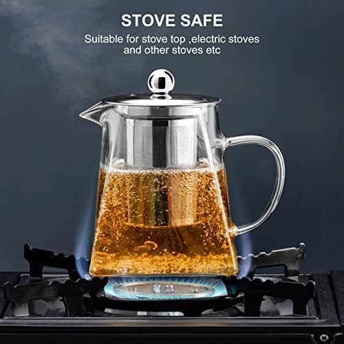PARACITY Glass Teapot Stovetop 22 OZ/650ml, Tea pot with Removable 18/8 Stainless Steel Infuser, Borosilicate Clear Tea Kettle, Teapot Blooming and Loose Leaf Tea Maker Tea Brewer for Camping, Travel | Clear small tea kettle with infuser and tea pot with