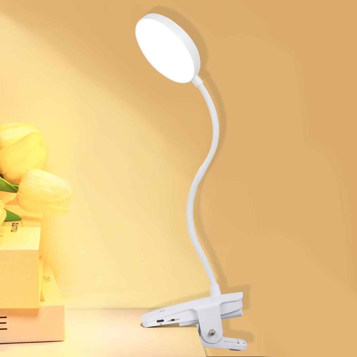 Cordless Rechargeable Clip On Desk Lamp Thick Flexible 360° Gooseneck