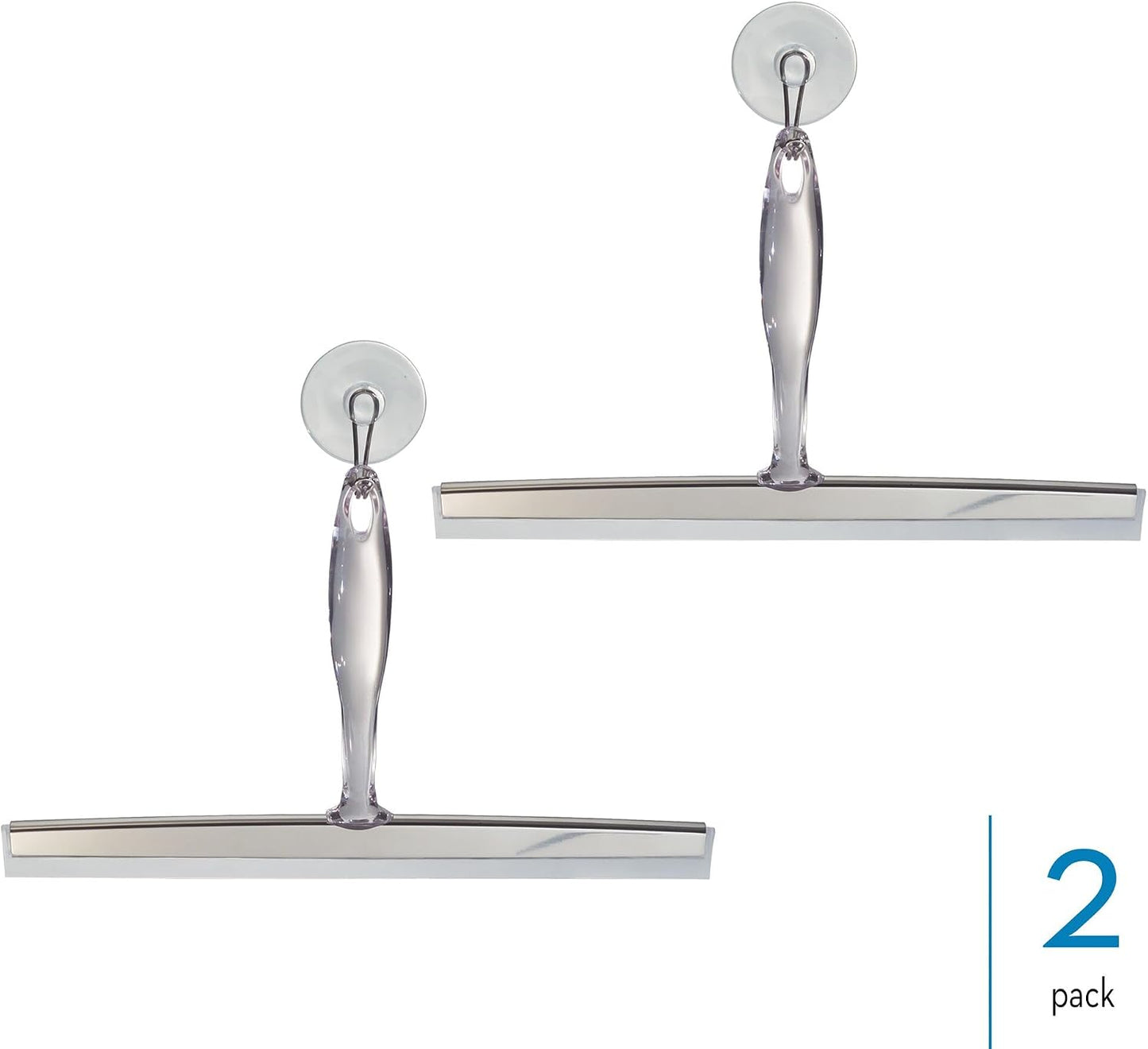 iDesign Zia Metal and Plastic Bathroom Squeegee for Shower, Glass Doors, Floors, Mirrors, with Suction Hook Holder , 12 Inches, Clear and Stainless Steel | Wall Hook Included