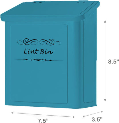 ELITAPRO Lint Holder Bin for Laundry Room - Farmhouse Magnetic Lint Bin with Lid - Wall Mounted Laundry Trash Can for Dryer, Washer - Laundry Room Organization and Storage - Hanging Lint Box (Teal)