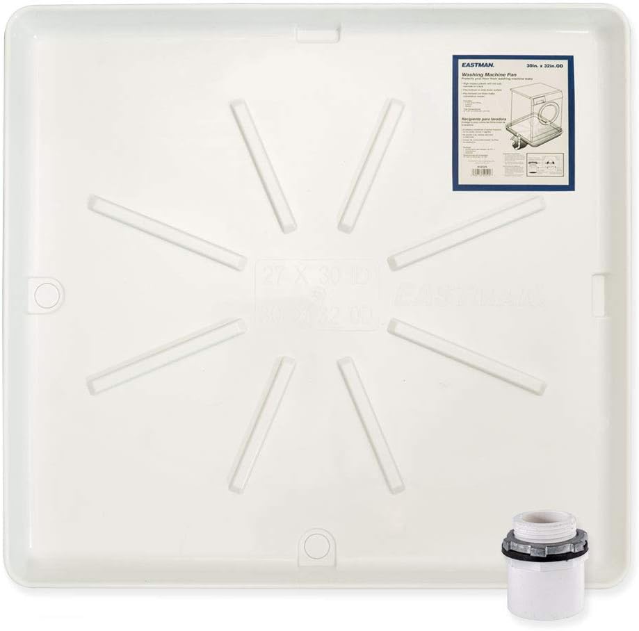 Eastman Washing Machine Drain Pan, 30 Inch x 32 Inch OD, Plastic Tray, White, 52525