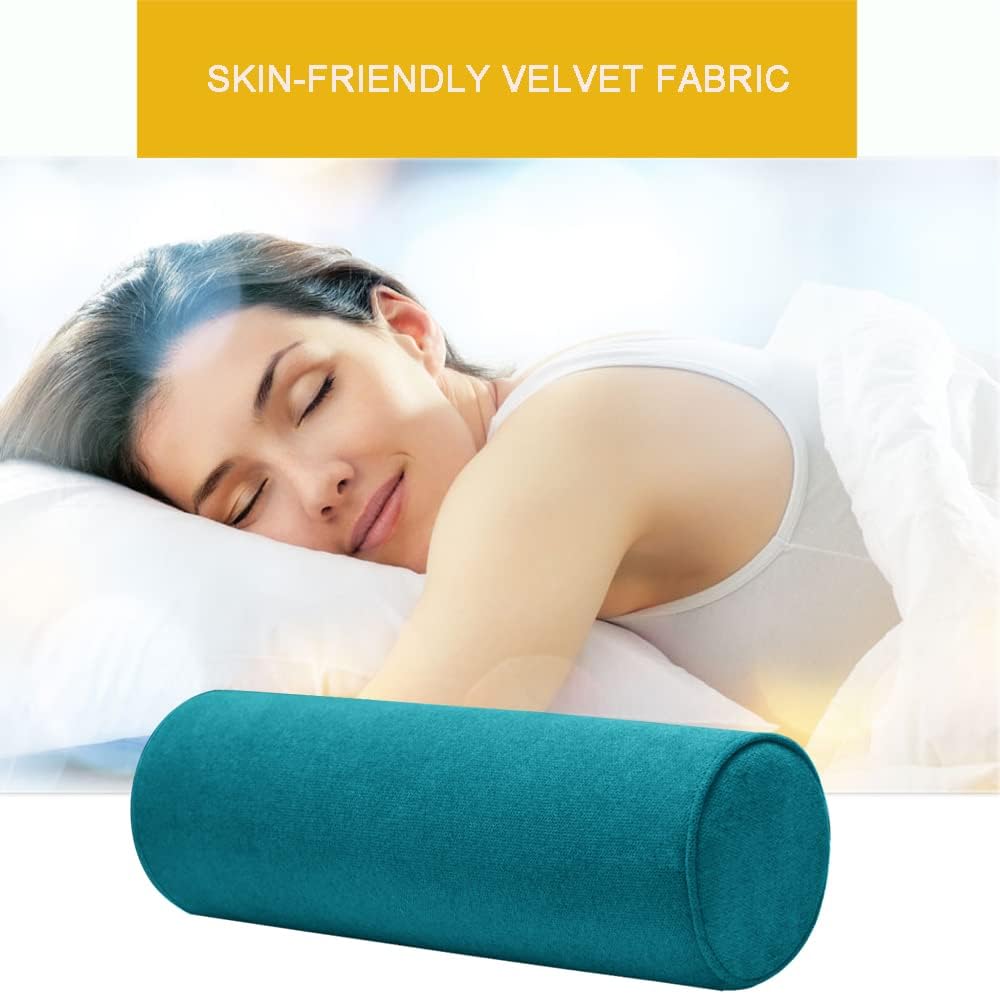 Cylinder Round Memory Foam Support Pillows Cervical Neck Roll Pillow with Pillowcase Soft, Comfortable and Breathable for Sleeping, Chair, Car, Sofa，Travel (Navy Blue, 18X6)