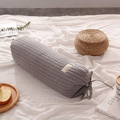 Buckwheat Pillow for Sleeping 14''x21'' Neck Roll Pillow Provide Firm Support, Adjustable Loft Bolster Pillow Relieves Neck and Shoulder Pain (Light Grey)