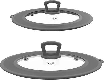 Vented Tempered Glass Universal Lid for Pot Pan Skillet with Heat Resistant Silicone Rim Microwave Splatter Lid Cover Microwave Safe Fit 11.5" 12" 12.5" Cookware, Dishwasher Safe Black