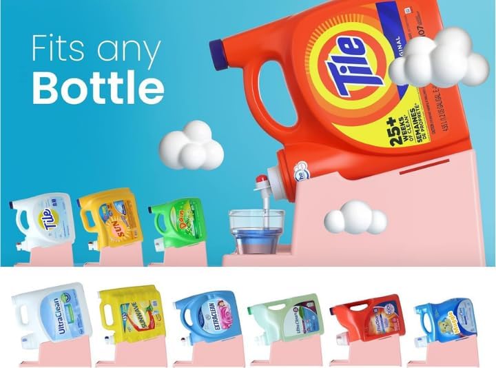Liquid Laundry Detergent Holder Stand with Drip Tray - 1 Pack - White | Easy Pouring, Rubber Feet, Secure Strap, Angled Stand, Fabric Softener Dispenser for Laundry Room Organization & Storage
