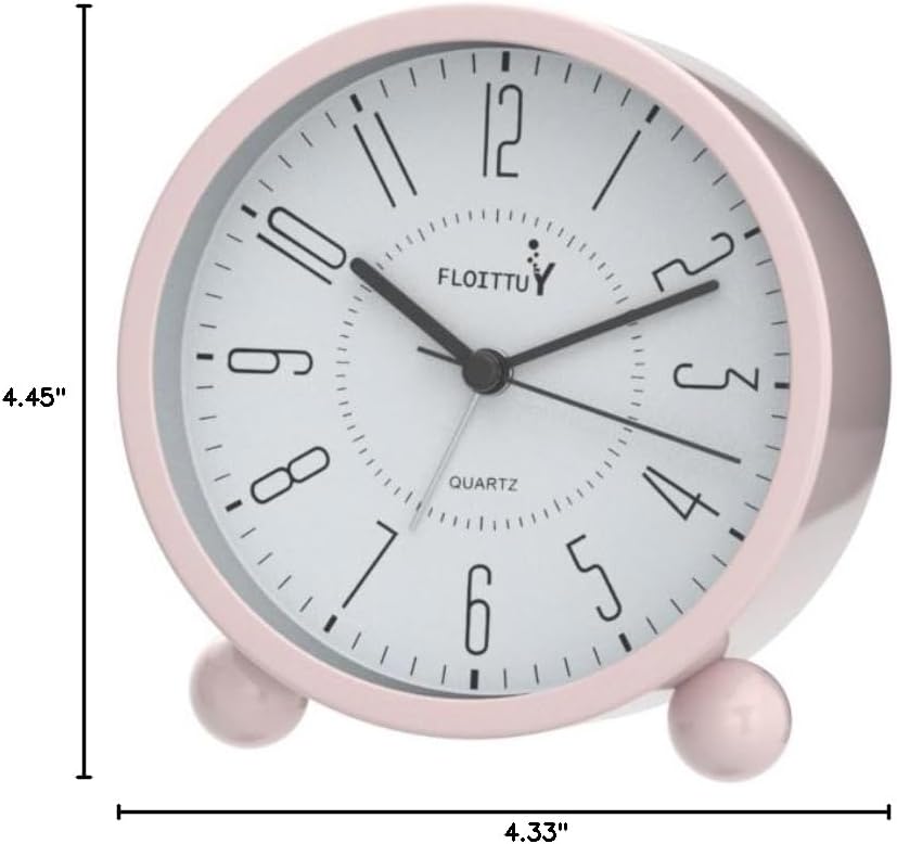 FLOITTUY Super Silent Metal Alarm Clock,Beep Wake Round Alarm Clock with Night Light,Battery Operated,Easy Set,Simple & Retro for Desk, Bedroom and Home Decoration(Creamy White)