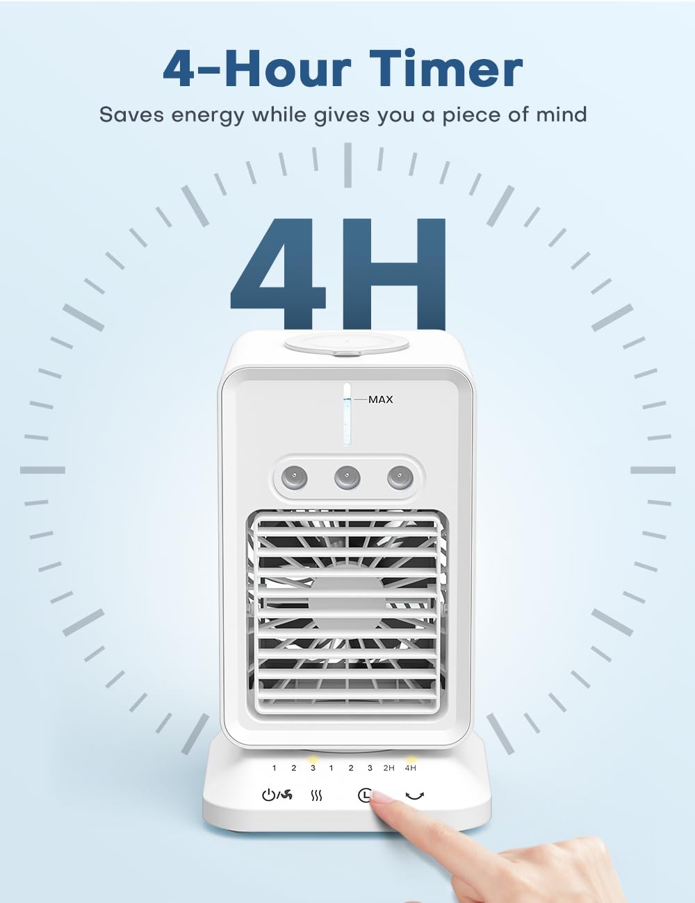 Portable Air Conditioners 4 Modes&3 Speeds,4 Ice Packs, Waterless Alert System, 12H Timer, Remote,1 Gal Detachable Water Tank, 70°Oscillation Windowless Evaporative Air Cooler for Room Office