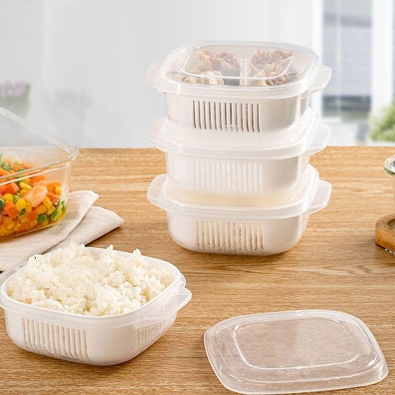 Fruit Storage Containers for Fridge, with Removable Colanders, Double Layer Drainage Preservation Box, Airtight Food Storage Containers with Lids, for Food Washing, Draining, Keeper Fresh (3pcs)