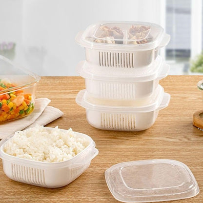 Fruit Storage Containers for Fridge, with Removable Colanders, Double Layer Drainage Preservation Box, Airtight Food Storage Containers with Lids, for Food Washing, Draining, Keeper Fresh (3pcs)