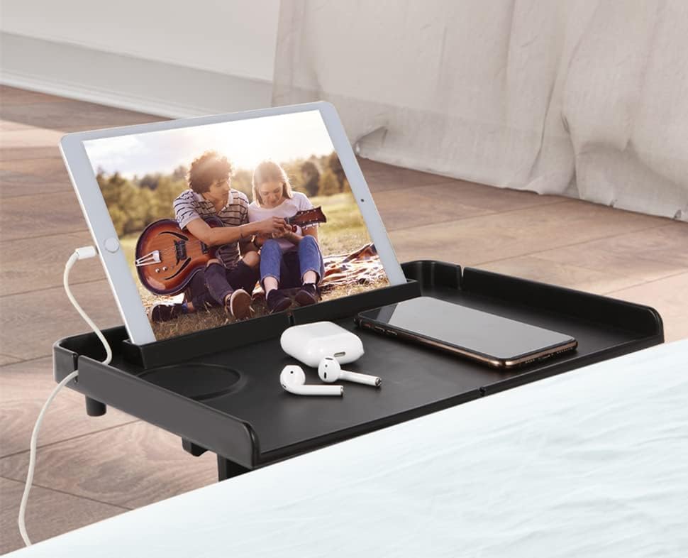Forzaddik Floating Nightstand Bed Side Shelf Tray, for Bunk Bed/Kids Room | Bedside shelf tray with cup holder, phone/tablet slots, cable holders. Clamp fits 0.6"-3.4" bed frames.Easy install