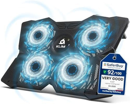 KLIM Wind Laptop Cooling Pad - More Than 500 000 Units Sold - New Version - The Most Powerful Rapid Action Cooling Fan - Laptop Stand with 4 Cooling Fans at 1200 RPM - USB Fan - PS5 PS4 - RGB