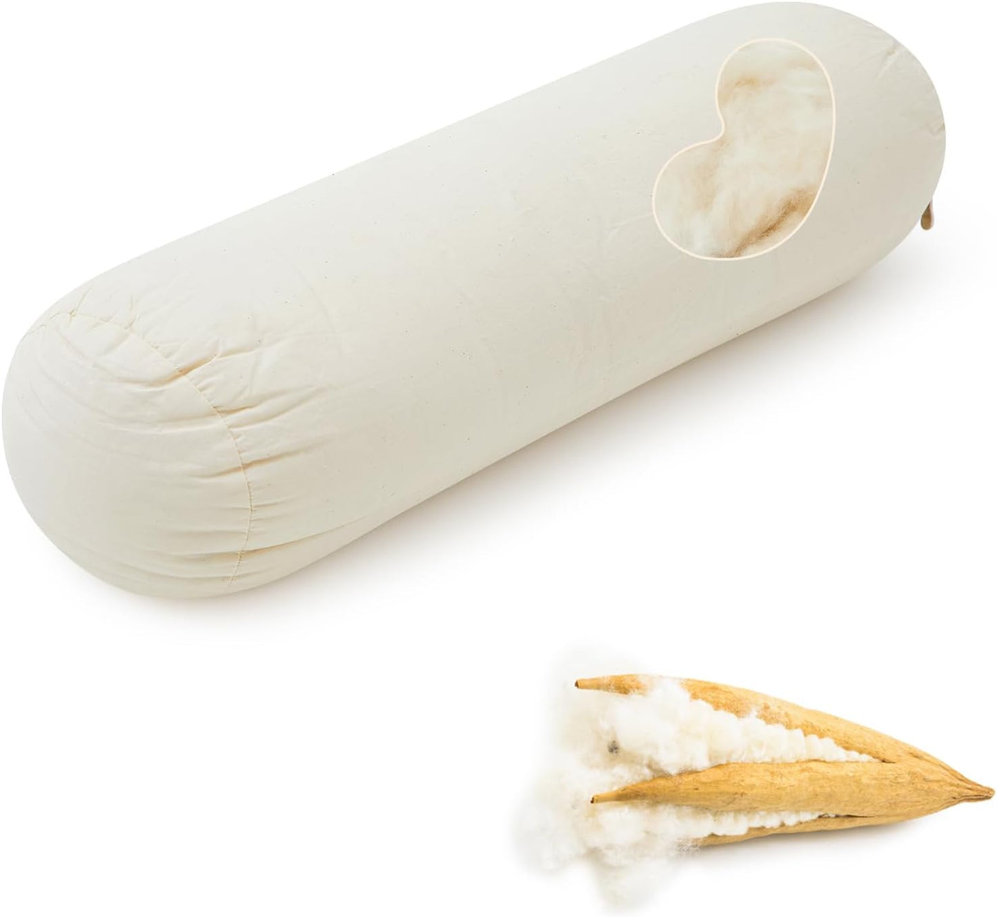 Leinuosen Organic Kapok Orthopedic Roll Pillow 16"x6" – Neck, Back, Knee & Leg Support Bolster – Cervical & Lumbar Roll for Pain Relief, Spinal Alignment – Natural Filling, Adjustable for Bed & Travel