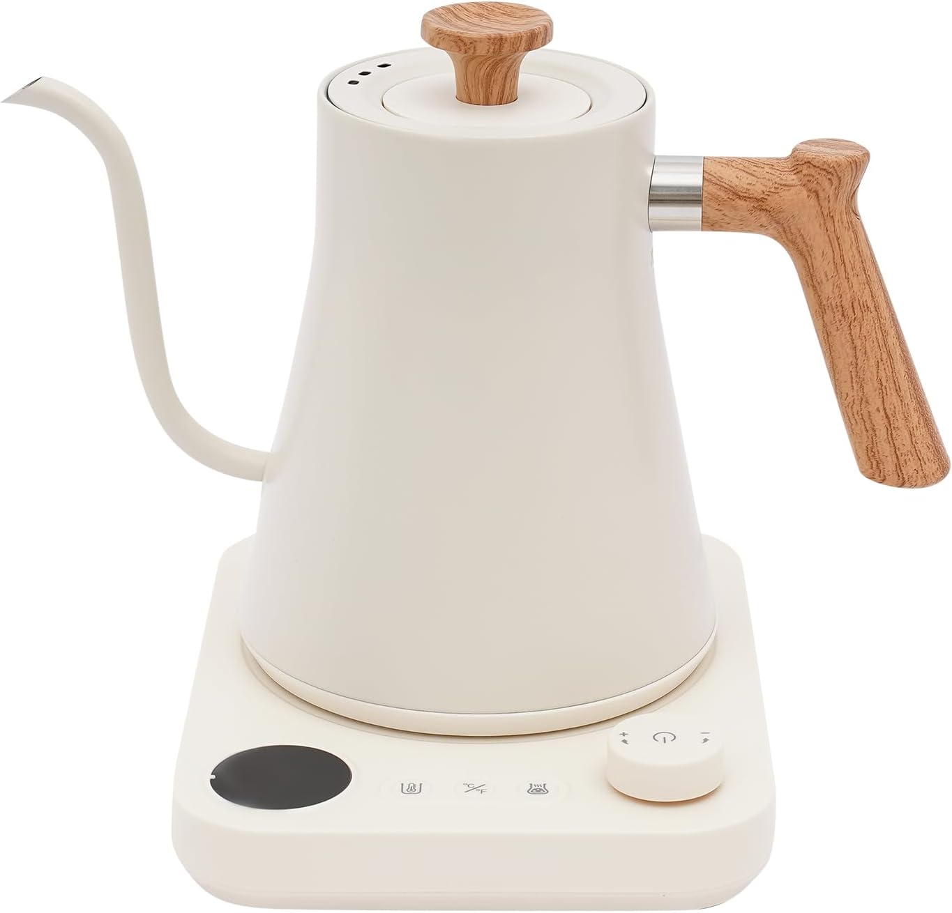 Gooseneck Electric Tea Kettle with Pour Over Pot with LED & Precise 1°F Temp Control,Keep Warm, Hot Water Kettle for Home/Office 304 Stainless Steel (White)