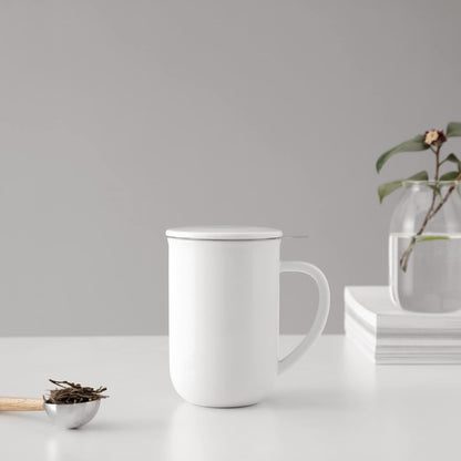 VIVA Minima Balance Porcelain Tea Cup with Infuser and Lid, Dishwasher Safe Stainless Steel Tea Infuser Mug for Loose Leaf Tea Brewing, 17 oz / 500 ml - Hazy Blue