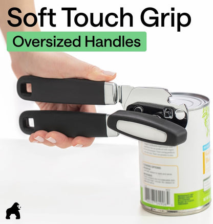 GORILLA GRIP Original Model Stainless Steel Smooth Edge Manual Can Opener and Bottle Openers, US Designed, Comfortable Handle, Oversized Handheld Turn Knob, Multifunctional Kitchen Tool, Gray