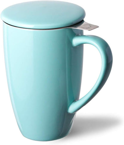 Sweejar Porcelain Tea Infuser Mug with Lid, 16 oz Teacup with Strainers for Loose Leaf Tea, Microwave and Dishwasher Safe Coffee Mug(Purple)