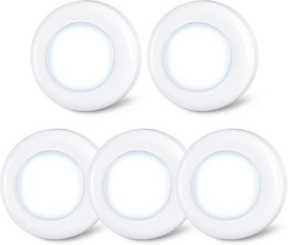 STAR-SPANGLED 2.8” LED Puck Lights Under Cabinet AAA Battery, 5 Pack White | Mini Touch Lamp Battery Operated Powered, DIY Strong Adhesive Stick on Push Tap Light for Kitchen, Closet, Pantry, Shelf