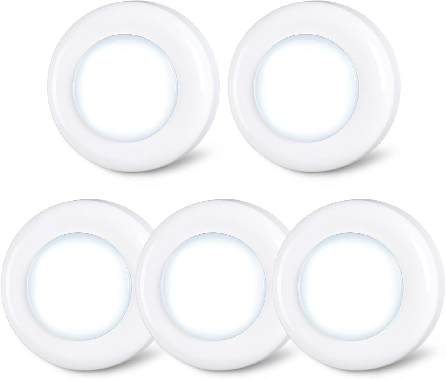 STAR-SPANGLED 2.8” LED Puck Lights Under Cabinet AAA Battery, 5 Pack White | Mini Touch Lamp Battery Operated Powered, DIY Strong Adhesive Stick on Push Tap Light for Kitchen, Closet, Pantry, Shelf