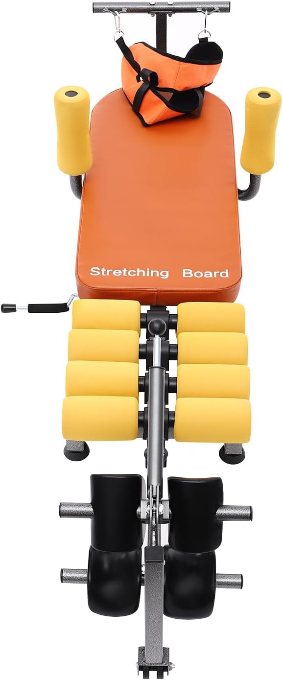Inline Back Stretch Bench with Cervical Traction, 287 lbs Weight Capacity Portable Inversion Traction Table Neck Stretcher Training Bench Multi-Purpose Workout Bench for Home, Office, School, Gym