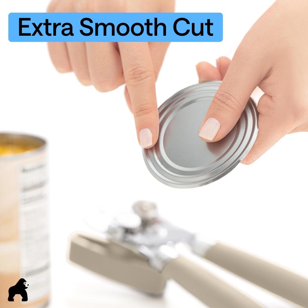 GORILLA GRIP Original Model Stainless Steel Smooth Edge Manual Can Opener and Bottle Openers, US Designed, Comfortable Handle, Oversized Handheld Turn Knob, Multifunctional Kitchen Tool, Gray