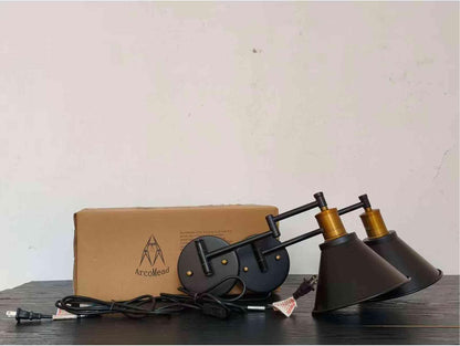 Swing Arm Wall Lamp Plug-in Cord Industrial Wall Sconce, Bronze and Black Finish,with On/Off Switch, E26 Base,1-Light Bedroom Wall Lights Fixtures,Bedside Reading Lamp
