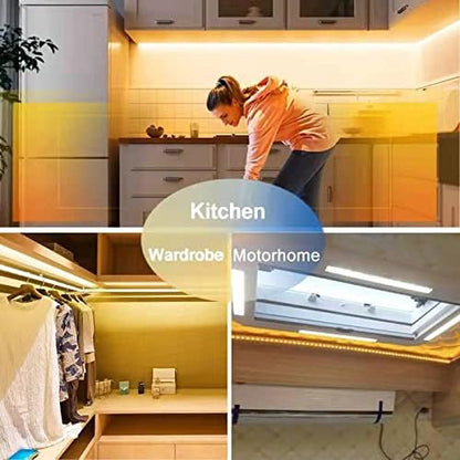 VST 6.56 ft Led Strip Light, Motion Sensor LED Tape Light with Battery Operated for Closet Wardrobe Stair Under Counter Cabinet Bedroom (6500K Cool White)