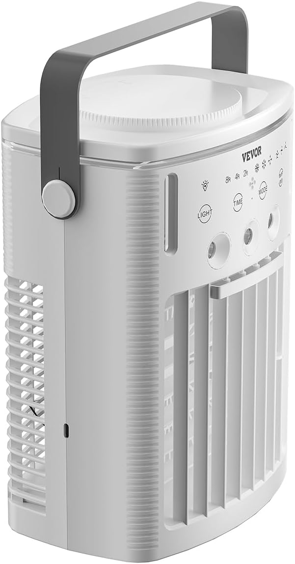 VEVOR Portable Air Conditioner, 4-in-1 Evaporative Air Cooler with Remote Control, 3-Speed Mini Air Conditioner with Timer, 3 Mist Levels, 1L Water Tank, 120° Oscillating Mini AC Fan for Desktop Home