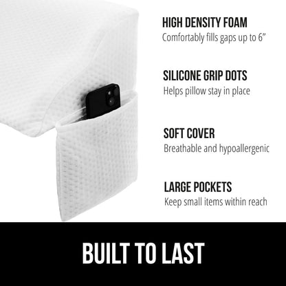 GORILLA GRIP Patented Bed Wedge Pillow for Headboard Gap, Filler Between Mattress Gaps, Comfortable Supportive High Density Cushioned Foam Pillows, Stay in Place Gripping Dots, King Soft Gray