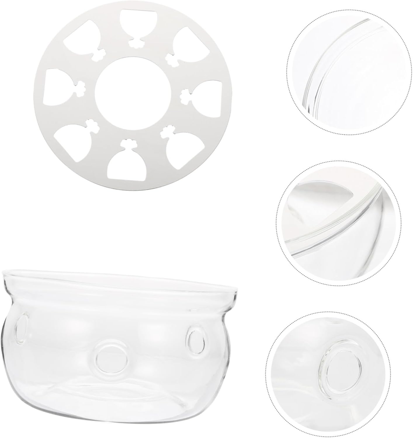 Ipetboom Glass Teapot Warmer Base Heat Preservation Holder with Ventilation White and Transparent Glass Tea Heater for Home Office Tea House Coffee Shop