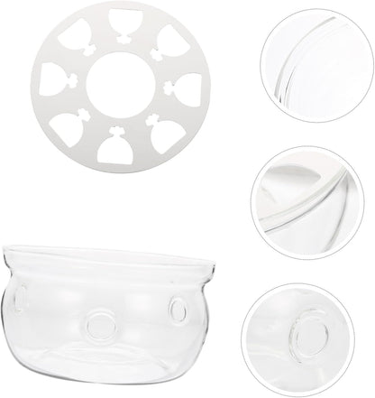 Ipetboom Glass Teapot Warmer Base Heat Preservation Holder with Ventilation White and Transparent Glass Tea Heater for Home Office Tea House Coffee Shop