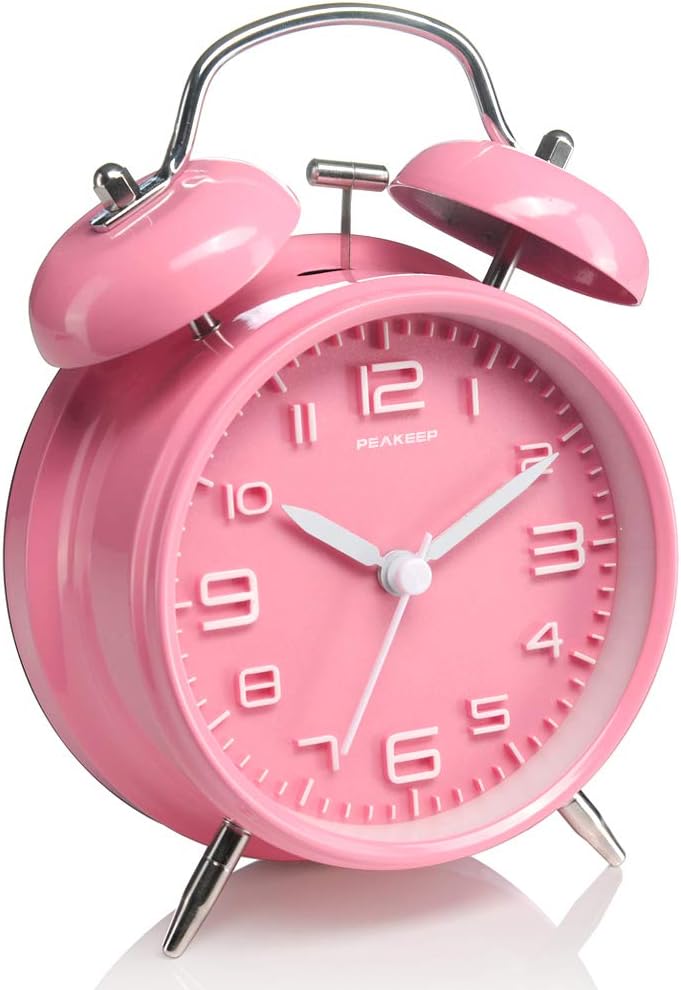 Peakeep Loud Alarm Clock for Heavy Sleepers Adults, Metal 4.5 Inches | Twin Bell Battery Operated Analog Alarm Clocks for Bedrooms Kids' Room Decoration (Jewel Blue)