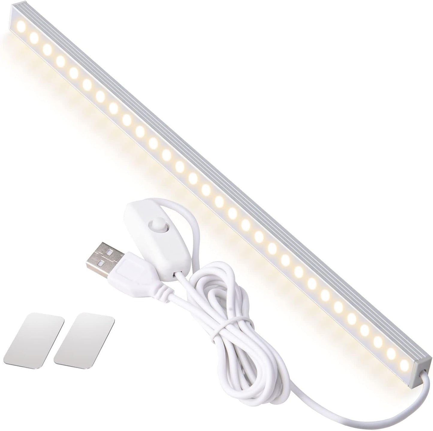 DWEPTU USB Powered Under Cabinet Lighting, 12" Tool-Free Mount Dimmable LED Strip for Pantry & Workspace
