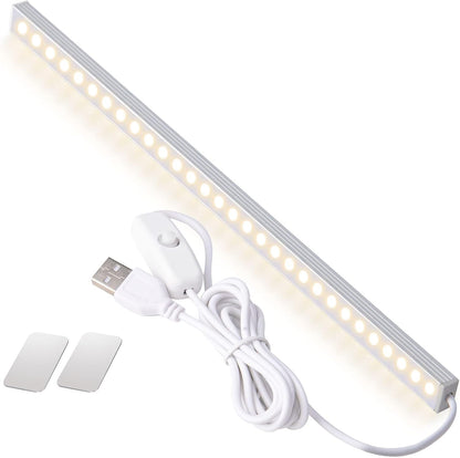 DWEPTU USB Powered Under Cabinet Lighting, 12" Tool-Free Mount Dimmable LED Strip for Pantry & Workspace