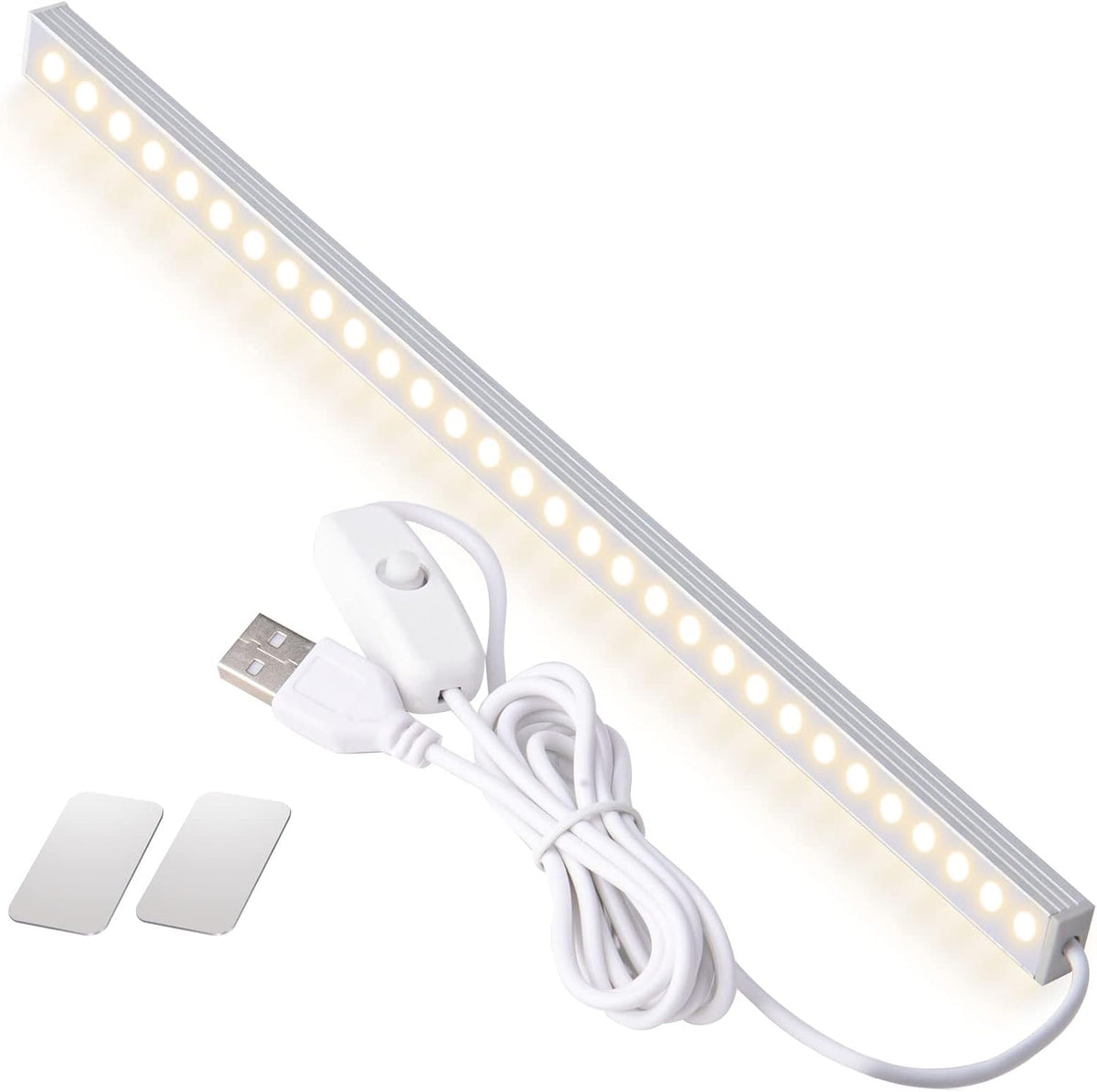 DWEPTU USB Powered Under Cabinet Lighting, 12" Tool-Free Mount Dimmable LED Strip for Pantry & Workspace