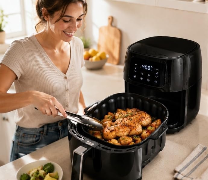 Silicone Air Fryer Liner for 5–6 Qt Air Fryers, Reusable Food-Grade Silicone Basket, Nonstick, Dishwasher Safe, Black