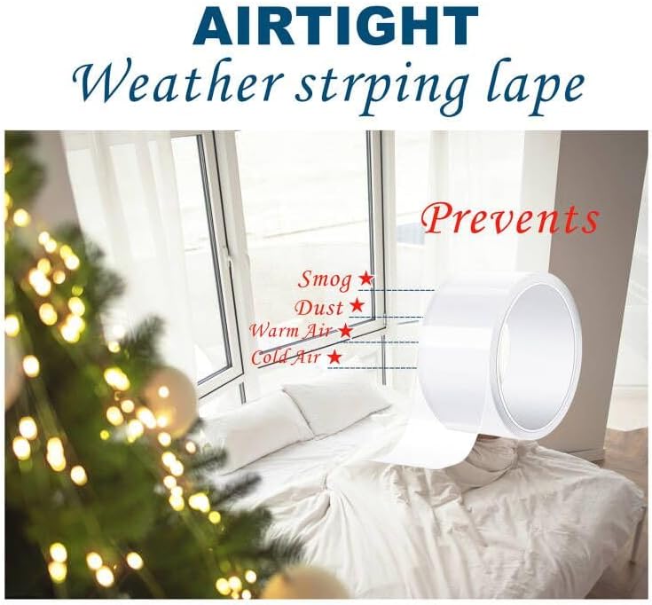 Transparent Window Weather Sealing Tape，2.75-Inch x 50ft，Clear Window Draft Isolation Sealing Film Tape，Clear Draft Stopper Adhesive Tape for Doors, Windows and Shower Glass Gaps. (2.75-Inch x 50FT)