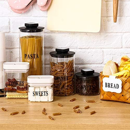 Zonon 8 Pack Basket Labels Clips with 40 Pcs Pantry Labels Set Removable Bin 3.5 x 2.4 Inch - for Kitchen, Pantry, Black & White Words