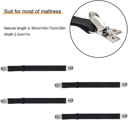 Adjustable Bed Sheet Straps Clips, Elastic Mattress Sheet Fasteners Holder and Suspenders, Grippers to Hold Sheet, Mattress, Sofa, Couch, Table Cloth, Recliner Ironing Board Cover and More