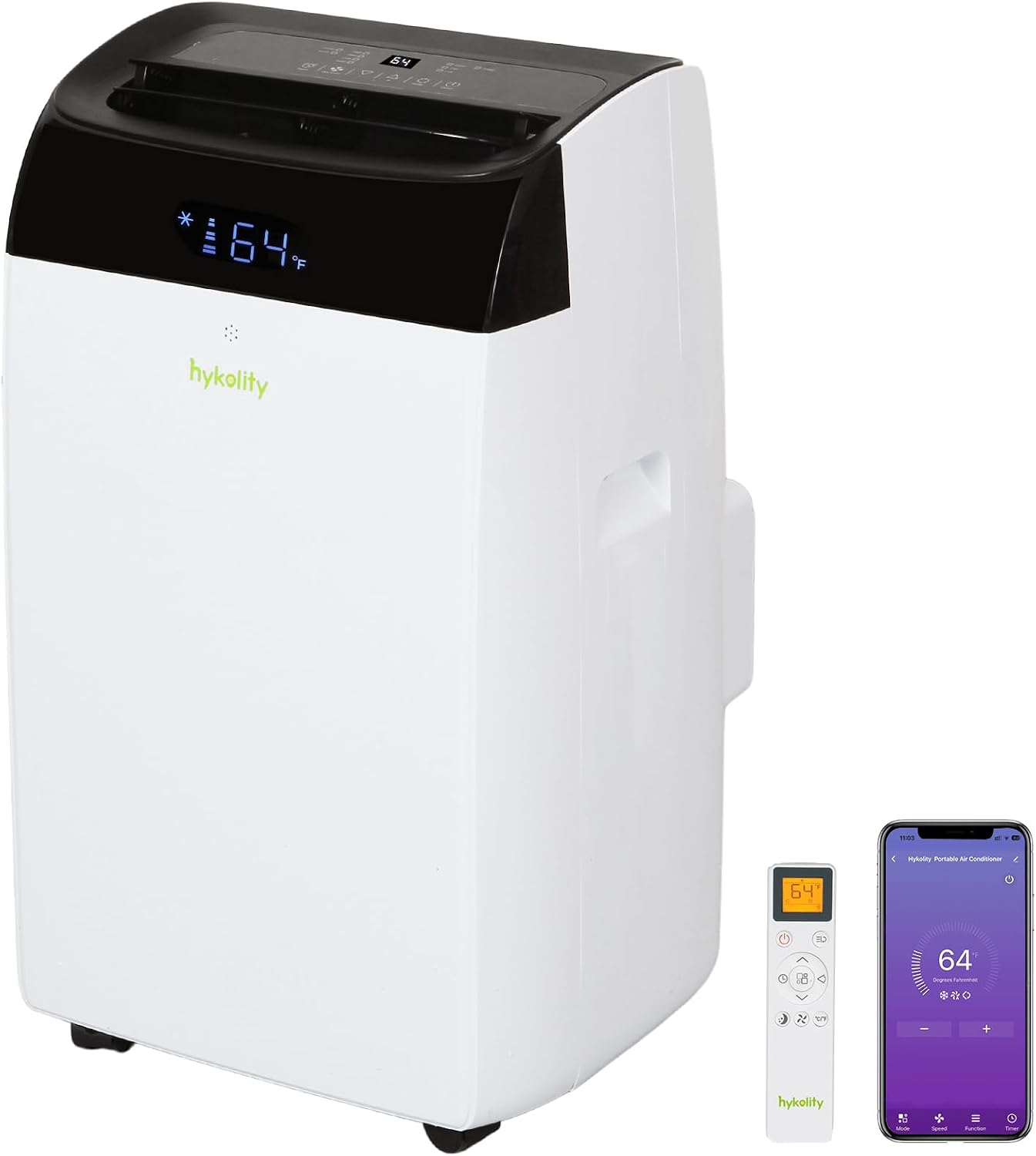 Hykolity WiFi Enabled Portable Air Conditioners 10,000 BTU, Cools Rooms Up To 450 Sq.Ft, 45dB Dual Motor 5 in 1 Quiet Smart AC Unit with Cool, Fan, Dehumidifier, 24H Timer & Sleep Mode