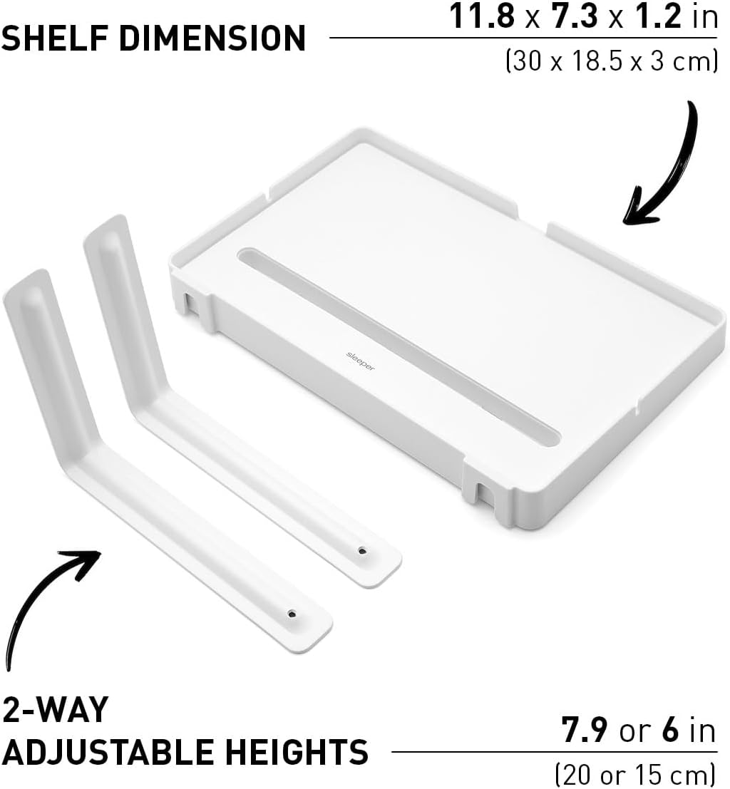 Sleeper Shelf Bedside Phone Stand & Cable Organizer Lined with Silicone for Anti-Slip/Small Space Nightstand, Under Mattress, Height Adjustable
