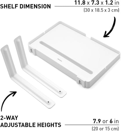 Sleeper Shelf Bedside Phone Stand & Cable Organizer Lined with Silicone for Anti-Slip/Small Space Nightstand, Under Mattress, Height Adjustable