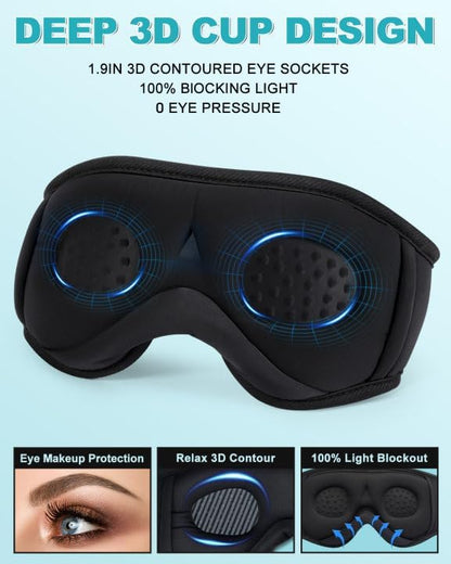 LC-dolida Sleep Headphones, 3D Sleep Mask Bluetooth Wireless Music Eye Mask, Sleeping Headphones for Side Sleepers Sleep Mask with Bluetooth Headphones Ultra-Thin Stereo Speakers Perfect for Sleeping