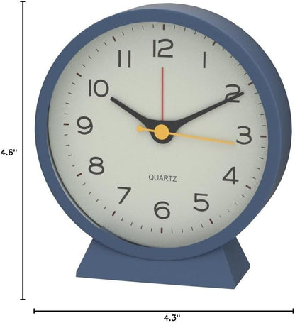 SHISEDECO Small Antique Retro Analog Alarm Clock, 4.5" Desk Clock, Pink | Small Silent Bedside Deskclock with Light Function, Non-Ticking Tableclock Decor for Living Room, Bedroom, Bedside, Shelf