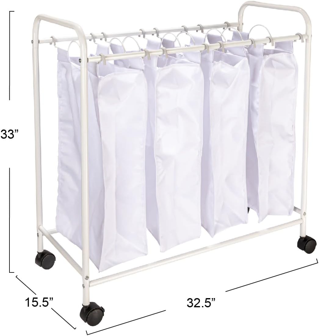 Household Essentials 7173 Rolling Quad Laundry Sorter with Removable Hamper Bags | Antique Bronze Frame