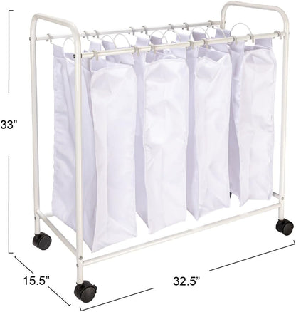 Household Essentials 7173 Rolling Quad Laundry Sorter with Removable Hamper Bags | Antique Bronze Frame