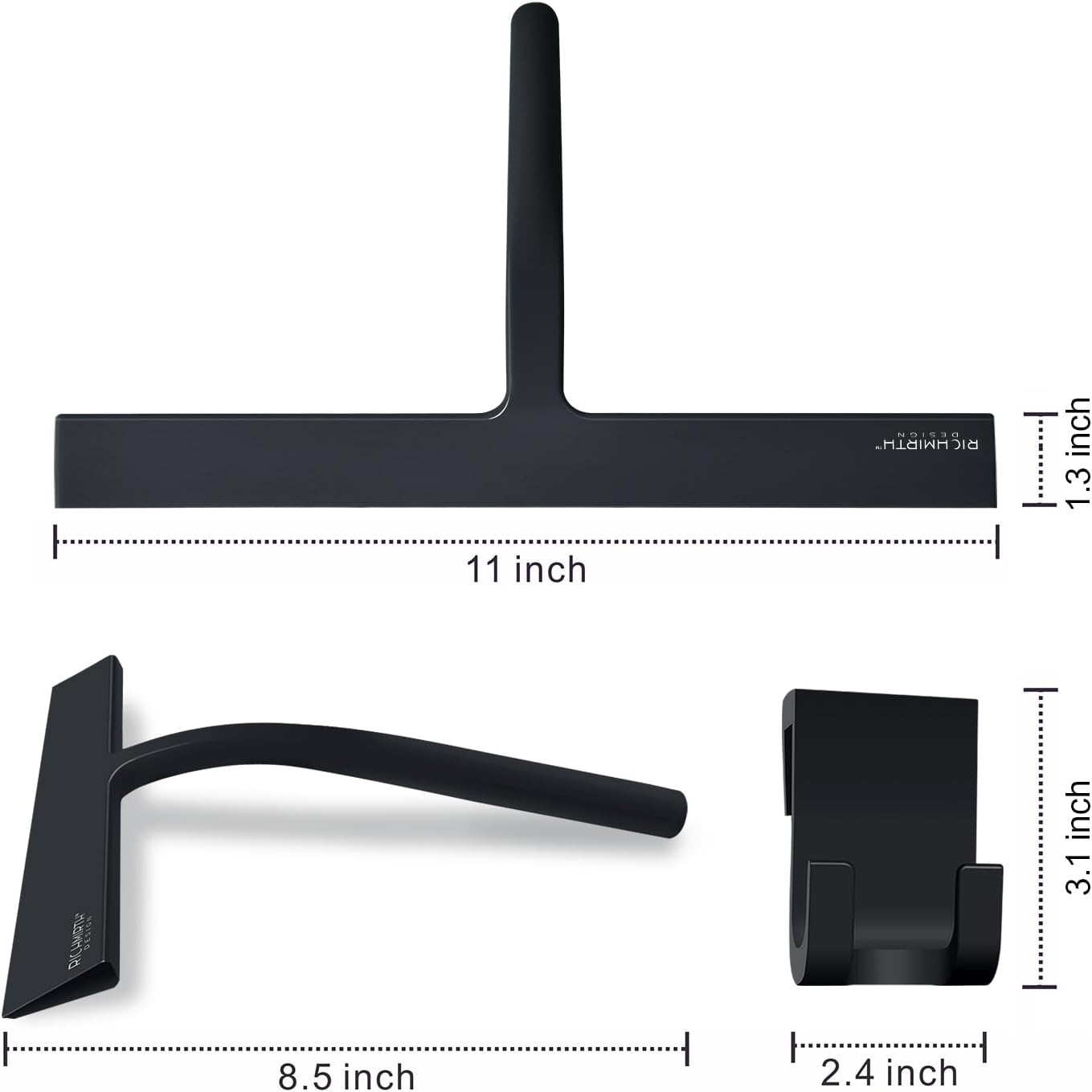Silicone Rubber Blade & Hook Shower Window Squeegee 11" in Width Silicone Car Squeegee Bathroom Squeegee for Shower Squeegee for Shower Doors Car Window-Black
