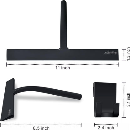 Silicone Rubber Blade & Hook Shower Window Squeegee 11" in Width Silicone Car Squeegee Bathroom Squeegee for Shower Squeegee for Shower Doors Car Window-Black