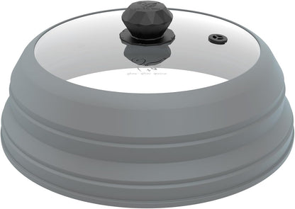 Microwave Splatter Cover Vented Glass Cover Splatter Guard Lid with Collapsible Silicone for Food as Pot Cover Plate Cover 10.8 inch for 6 7 8 9 10 inch Plate Bowl Light Grey